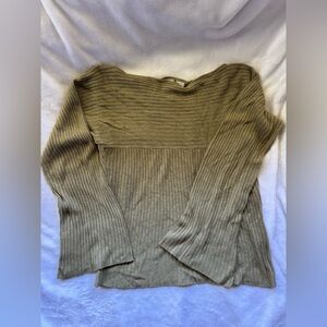 Ribbed Long Sleeve Knit Sweater with Bell Sleeves Vintage Y2K - Olive Green